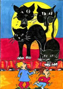Desenho de gatos pretos do Dia Das Bruxas