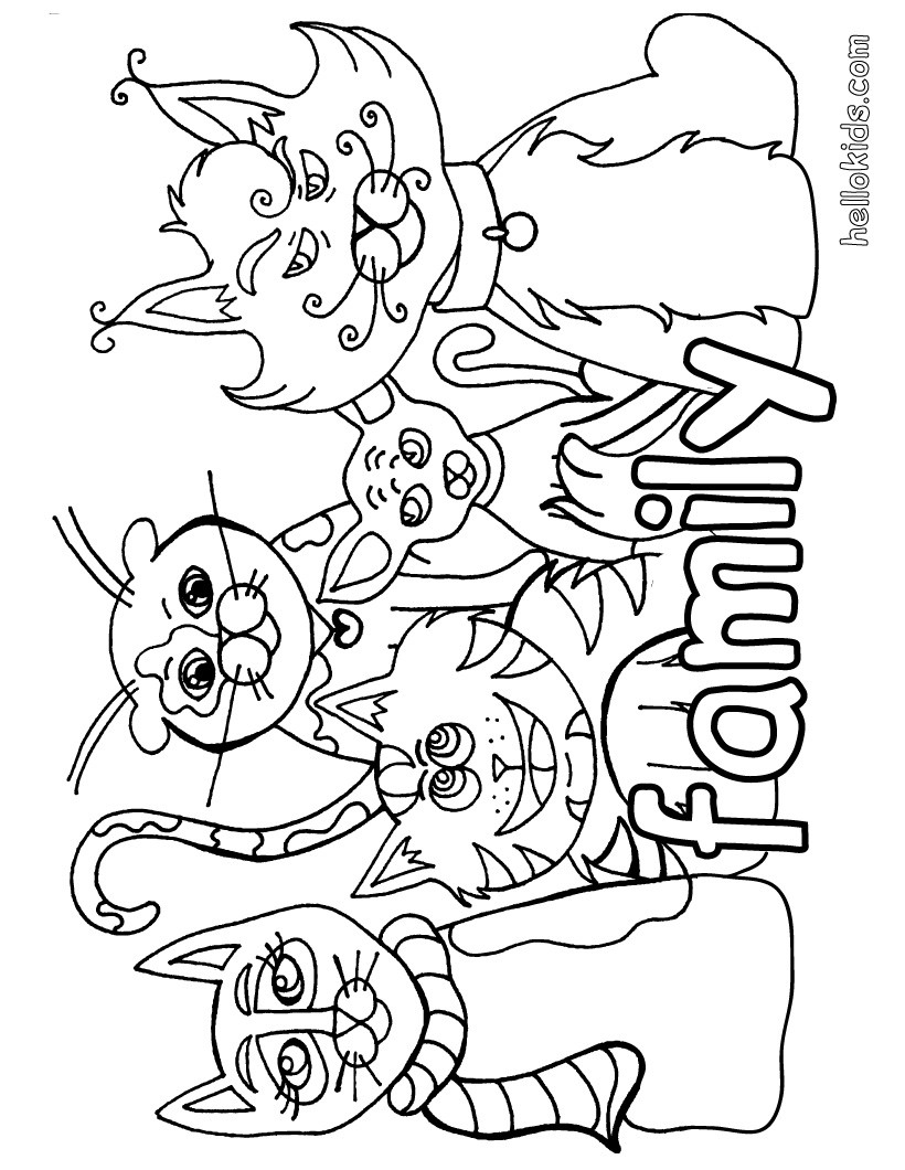 Desenhos de gatos da família para colorir para crianças