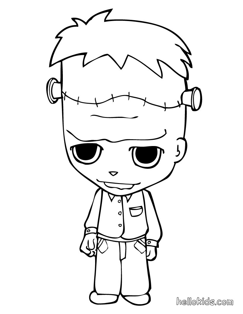 Como desenhar uma criança em uma fantasia de Halloween Frankenstein (Cute  Kawaii) –  – Desenhos para Colorir