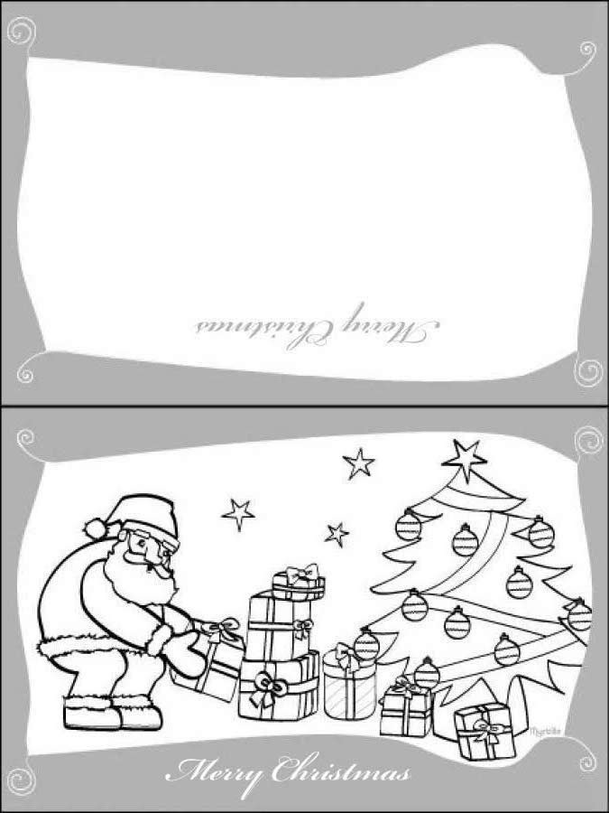Cartão de Natal com o Papai Noel e os presentes