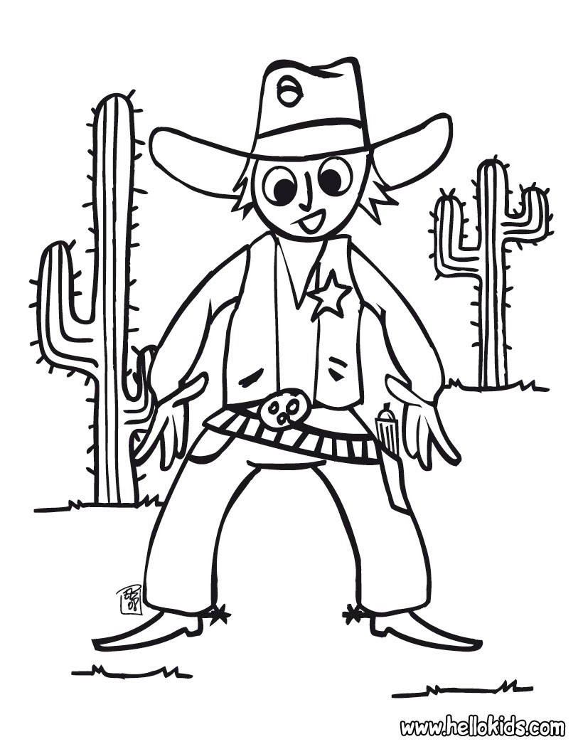 Desenhos para colorir de desenho de um cowboy no deserto para colorir  -pt.hellokids.com