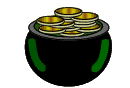 GIF animado de um caldeirão com moedas de ouro