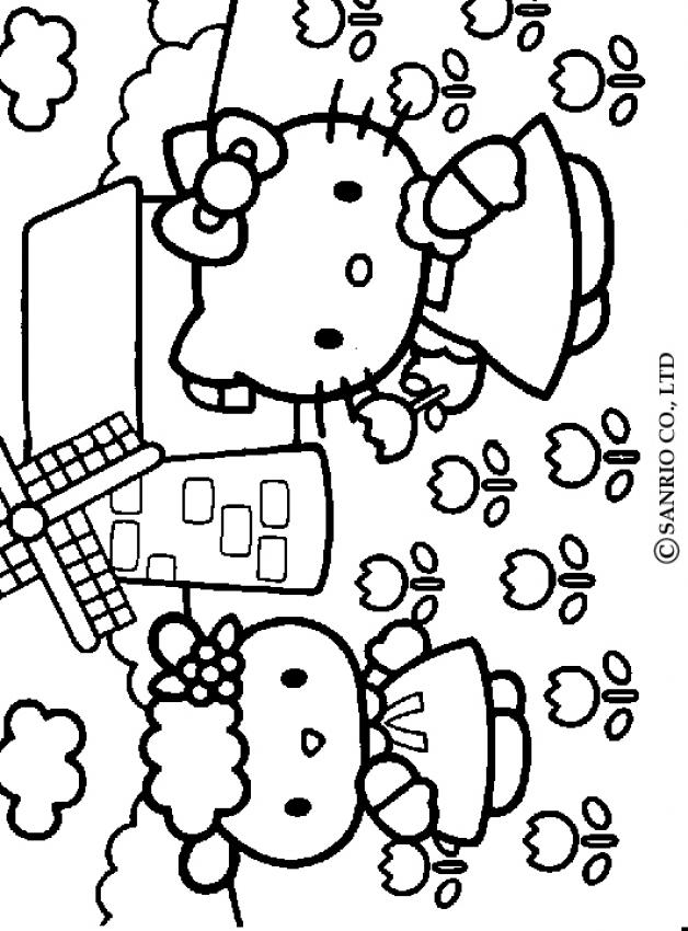 Desenhos para colorir de desenho da hello kitty colhendo flores