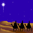 Animação dos três reis magos em seus camelos