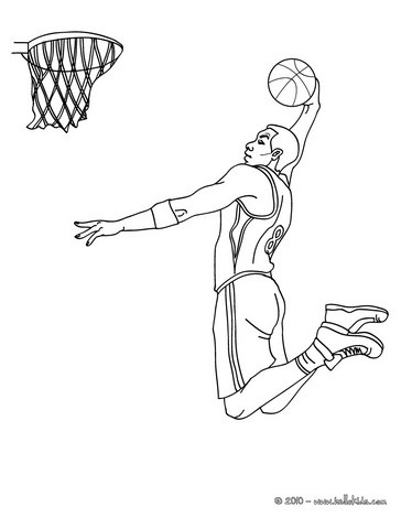Desenho de um jogador de basquete fazendo cesta para colorir online