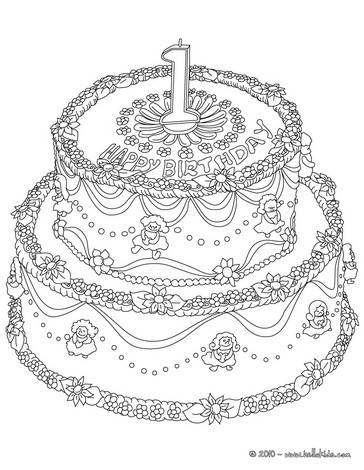 Desenho de um bolo de aniversrio de 1 ano para colorir