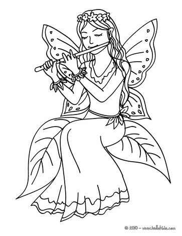 Desenho para colorir de uma fada tocando flauta