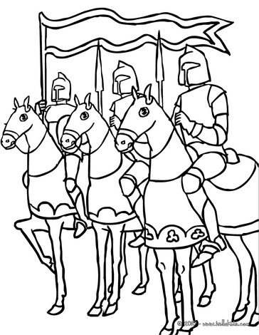 Desenhos para colorir de desenho de cavaleiros em seus cavalos para colorir  