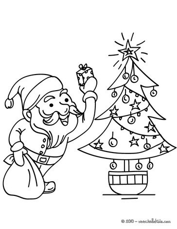 Desenho de Natal Para Colorir - Papai Noel e Árvores Natalinas