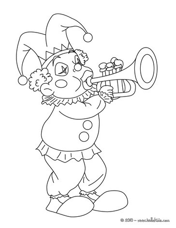 Desenho do CORINGA com um trompete para colorir