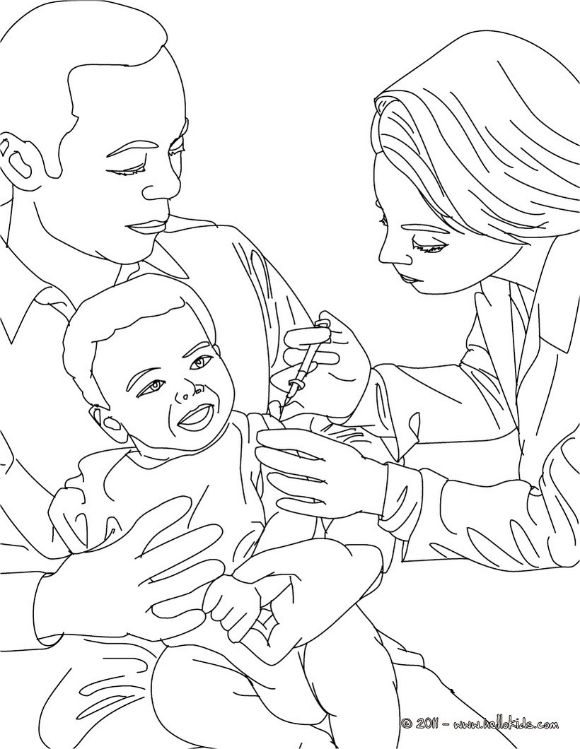 Desenhos para colorir de desenho de uma criança sendo vacinada por um médico  para colorir 