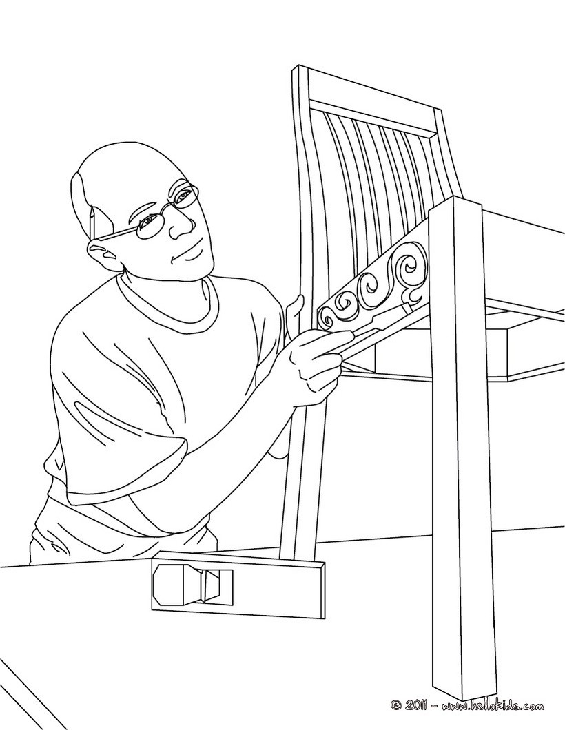 Desenho para colorir de um Carpinteiro trabalhando