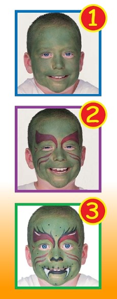 Pintura facial de monstro verde para crianças