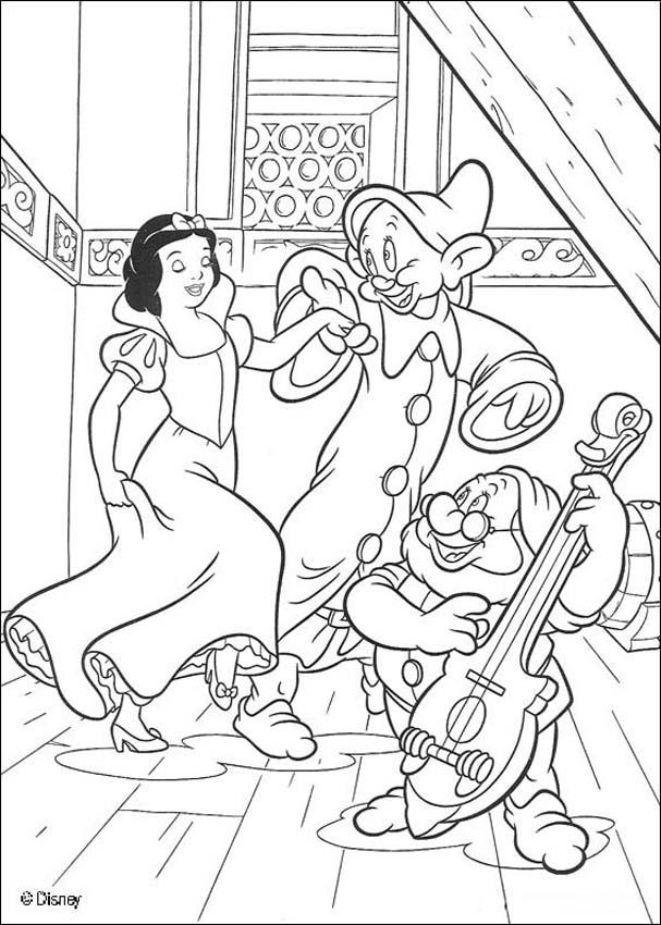 Desenhos para colorir da Branca de Neve dançando - imprimível