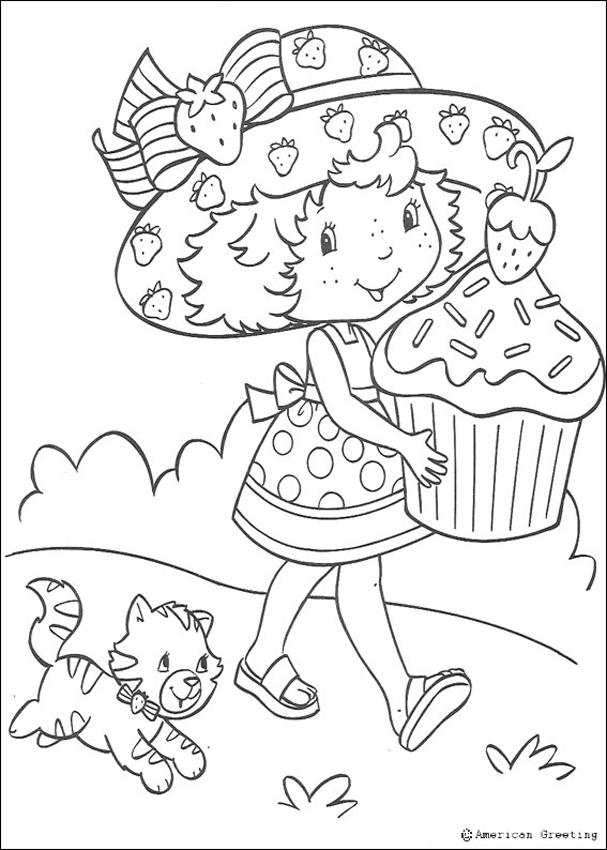 Desenhos para colorir de moranguinho com um bolo gigante 