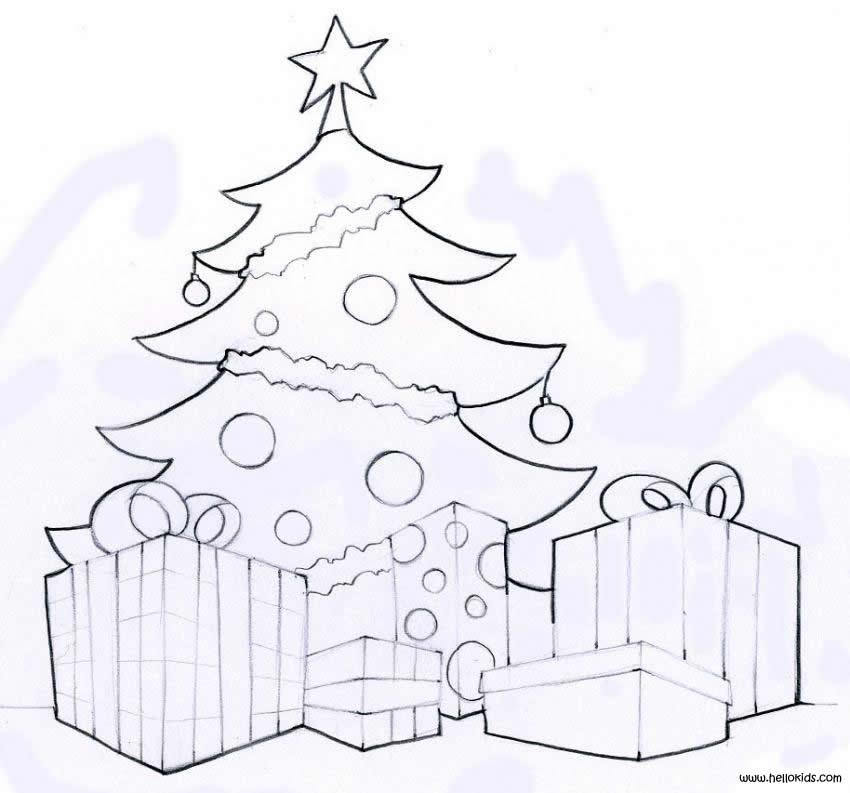 Desenhos para colorir de desenho de uma Árvore de natal com presentes para  colorir 