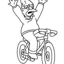 Desenho do Abraham Simpson andando de bicicleta para colorir