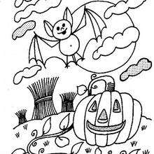 Desenhos para colorir de abóboras-morcego do halloween 