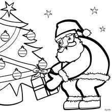 Desenho do Papai Noel com a árvore de natal para colorir