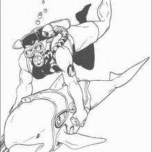 Desenho de um mergulhador com um golfinhos para colorir