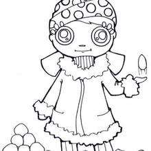 Desenho de uma menina com bolas de neve para colorir