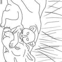 Desenho de uma Leoa com seu filhote para colorir