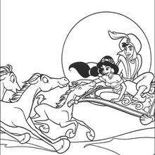 Desenho de calalos voando com Aladdin e Jasmin