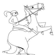 Desenho de uma amazona empinando com seu cavalo para colorir