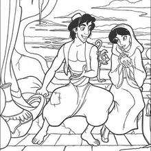 Desenho da Princesa Jasmin, do Aladdin e do Abu para colorir