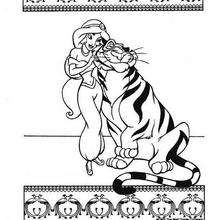 Desenho da Princesa Jasmin com seu Tigre de estimação para colorir