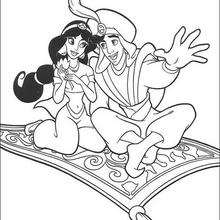 Desenho da Jasmin voando com o Aladdin para colorir