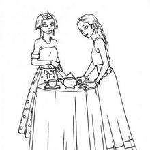 Desenho de princesas tomando chá para colorir