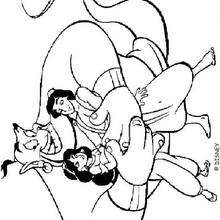 Desenho do Gênio com o Aladdin e sua amada Jasmin para colorir