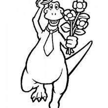 Desenho de um Brontosauro com flores para colorir