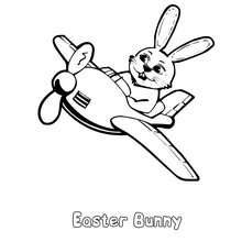 Desenho de um coelhinho da Páscoa no avião para colorir