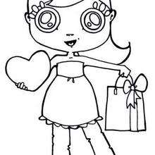 Desenho de uma menina com presentes do dia dos namorados para colorir