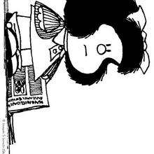 Desenho da Mafalda com o jornal para colorir