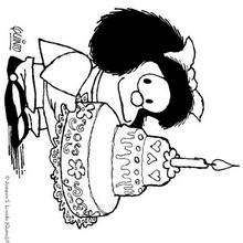 Desenho da Mafalda com um bolo de aniversário para colorir