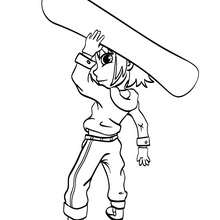 Desenho de um menino fazendo snowboard para colorir