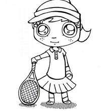 Desenho de uma menina jogando tênis para colorir