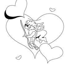 Desenho de um cupido com um coração para colorir