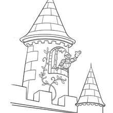 Desenho de um castelo com um cavaleiro para colorir