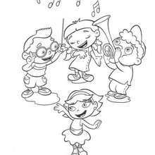 Desenho dos Mini Einstens cantando e dançando para colorir