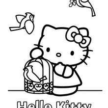 Desenho da Hello Kitty com uma gaiola para colorir