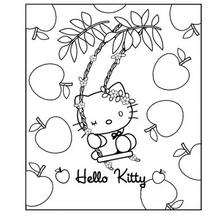 Desenho da Hello Kitty com maçãs para colorir