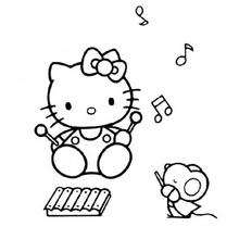 Desenho da Hello Kitty tocando Xilofone para colorir