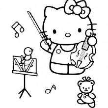 Desenho da Hello Kitty tocando violino para colorir