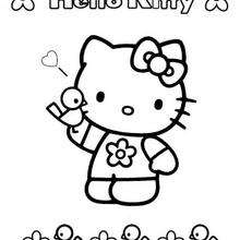 Desenhos para colorir de desenho da hello kitty colhendo flores