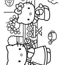 Desenho da Hello Kitty com sua mamãe para colorir