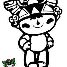cartaz, Desenho da Nini, uma mascote das olimpíadas para colorir